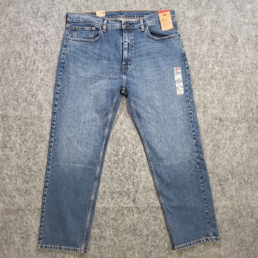 Levis 505 Regular Fit Stretch Jeans Mens 38x30 Medium Wash Blue Straight Leg NWT - Picture 2 of 11